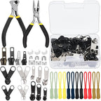 Keadic 144Pcs Zipper Repair Kit With 3/5/8 Sizes, Extension Pull, Top/Bottom Stops, Replacement Zippers, Pliers for Metal, Plastic, Nylon Coil Repair