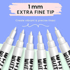 Chalkola White Chalk Markers Fine Tip (6 Pack, 1mm Extra Fine Point) - Dry Erase Liquid Chalk Pens for Chalkboard, Blackboard, Car Window, Bistro, Glass, Board, Calendar - White Chalkboard Markers