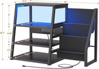 AV Media Stand with Outlets, Stereo Stands and Racks with Vinyl Storage, Stereo Stand with Record Storage, Audio Stereo Rack Cabinet, Turntable Console Stand with LED lights, 4 Tiers, Black Ebony