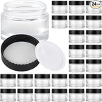 Glass Jars with Lids,Eco-Friendly Cosmetic Containers with Airtight Black Lids & Liners, Multi-Color Options for Cream, Lotion, Body Butter, DIY Skincare Travel Jars (Clear, 2oz)