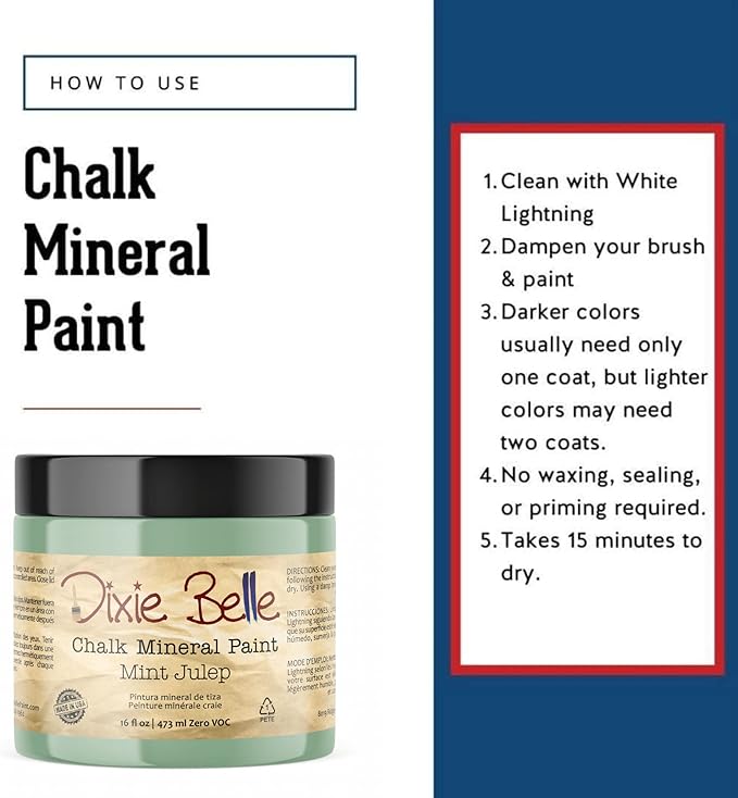 Dixie Belle Paint Company Chalk Finish Furniture Paint - Mint Julep (16oz) - Matte Mint Green Chic Chalk Mineral DIY Furniture Paint