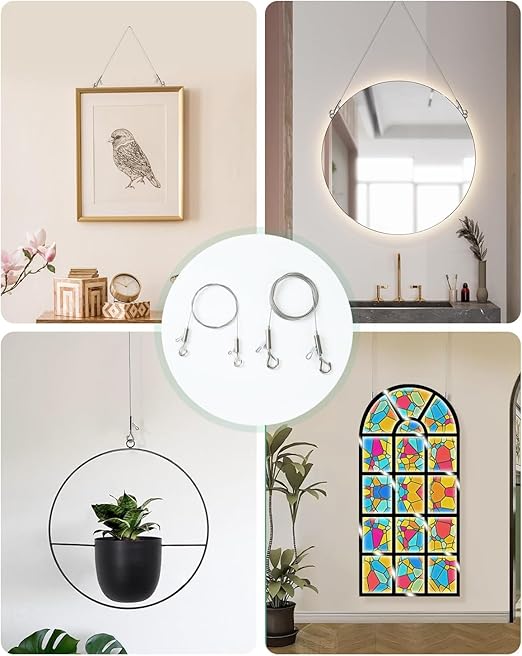 2PCS Adjustable Picture Hanging Wire 3m x 1mm Small Hooks, Picture Frame Wire Kit Heavy Duty 50lbs, Stainless Steel for Art, Mirror, Light Lamp, Billboards, Basket Flowerpot