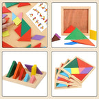 3 otters Wooden Tangram Puzzles for Kids, Educational Shape Puzzle Toys, STEM Montessori Brain Logic Blocks, 4 Pack