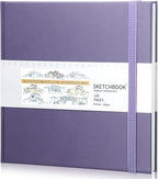 Moinchore Back to School Gifts Square Sketchbook 8 x 8 Inch Hardcover Art Sketch Book Drawing Papers 120 Pages, Mixed Media Journal Notebook with Elastic Closure Sketchbook for Drawing(Purple)