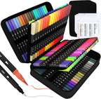 Art Supplier Dual Brush Markers Pens, 110 Artist Coloring Marker Set, Fineliner & Brush Tip Pen with Premium Case for Adults Coloring Books & Journal, Drawing, Doodlin