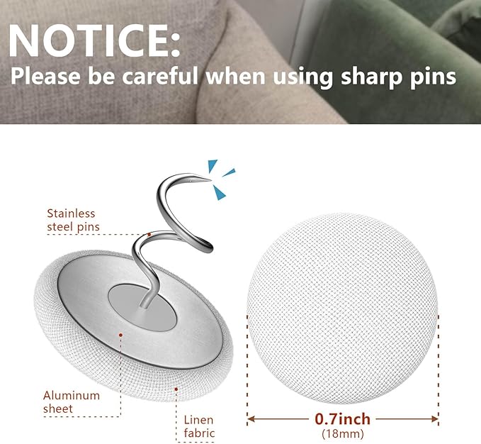 Linen Fabric-Covered Twist Pins - 8 Colors Upholstery Pins & Bed Skirt Pins -Used to Secure Sofa Cushion, Armrest Covers, Furniture & Bed Skir(12, Dark Gray)