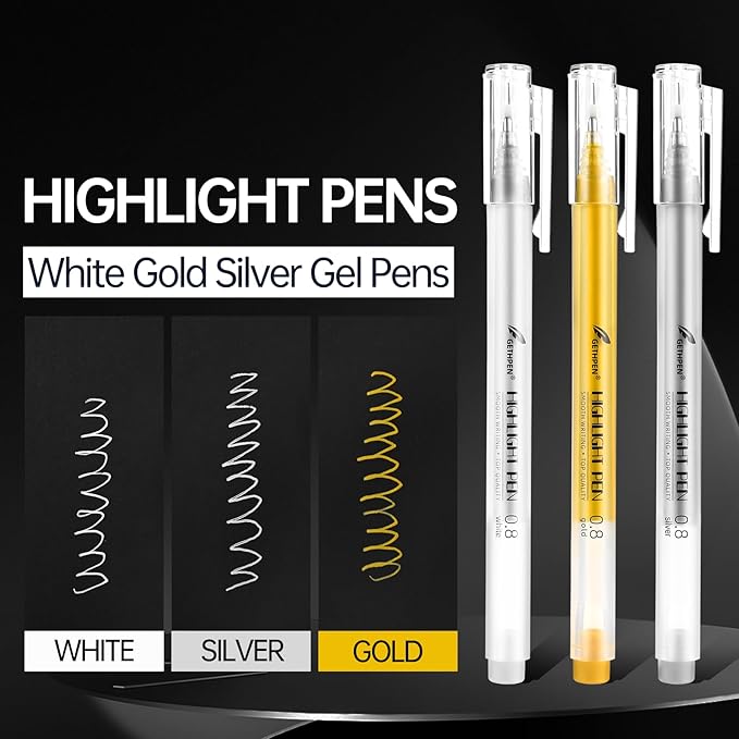Silver Gel Pens, 0.8mm Fine Point Gel Ink Pen Set for Artists – Opaque Archival Ink for Black Paper Drawing, Card Making, Journaling Pack of 3