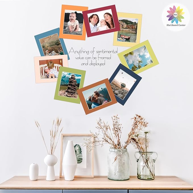 Mat Board Center, Pack of 25, 11x14 for 8x10 Mix Color Picture Mat Sets - Acid Free, 4-ply Thickness, Bevel Pre-Cut White Core - Includes Backing Boards and Clear Bags - for Pictures, Photos, Framing