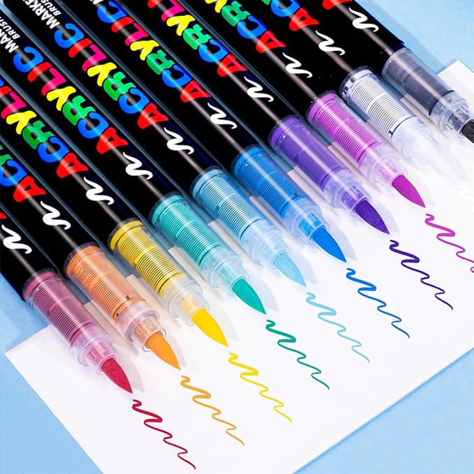 Guangna Acrylic Paint Markers,12 Colors with Direct-Liquid Ink Control System, Professional-Grade Paint Pen for Rock Painting, Canvas, Glass, Plastic, Fabric & Creative Crafts