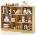 Toy Storage Organizer, 3-Tier Kids Bookshelf, 8 Cube Kids' Bookcases, Cabinets & Shelves, Wooden Toy Organizers, Small Book Shelf for Bedroom, Playroom, Classroom, Nursery (Burlywood)