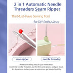 Upgraded 2 in 1 Automatic Needle Threaders Seam Ripper,Quilting Supplies Sewing Kit,Quick Sewing Machine Loop Needle Threaders (2PCS-Green)