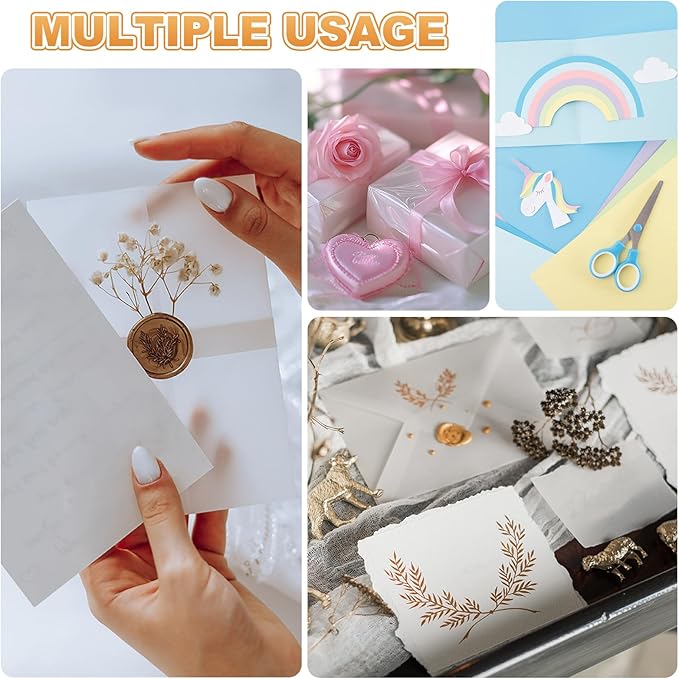 MECCANIXITY 100 Sheet Colored Vellum Paper 4" x 6", 100gsm Translucent Printable Vellum Sheets for Printing Wedding Invitations Inkjet Laser Printer, White