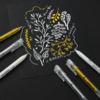 Gold Gel Pens, 1.0 mm Extra Fine Point Gel Ink Pens, Opaque Gold Archival Ink Pens for Black Paper Drawing, Sketching, Card Making, White Gel Pen for Artists Drawing, 3 Pack