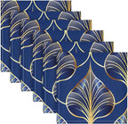 ALAZA Art Deco Floral Royal Blue & Gold Cloth Napkins Set of 1, 20x20 Inch Washable and Reusable Napkin for Decoupage Dinner Party Everyday Use