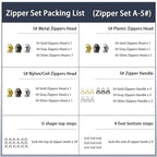 VICHERIA Zipper Repair Kit (45 Pcs), Universal Zippers for Sewing, Replacement Slider Pull Fix Kit for Jackets, Coat, Boot, Backpack, Purse (5#-B-9Pcs)