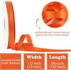 HUIHUANG Orange Ribbon 1/2 inch Continuous 50 Yards Tangerine Double-Faced Satin Ribbon for Gift Wrapping, Bows, DIY Crafts, Flower Bouquet, Wedding Decor, Holiday Decor