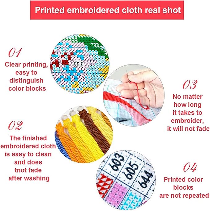 Foxdiviy Stamped Cross Stitch Kits Full Range of Embroidery Needlework Starter Kits for Beginners Adults 11CT Embroidery Patterns Art Crafts DIY Needlepoint Kits-Colorful Parrot 18x18 inch