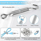 Turnbuckles for Cables Wire, 1/8" X 100Ft Blue PVC Coated Wire Rope Kit, Multi-use Steel Cable for Grape Vines/Clothes Line Outdoors for T Post/String Light Hanging/Garden Wire