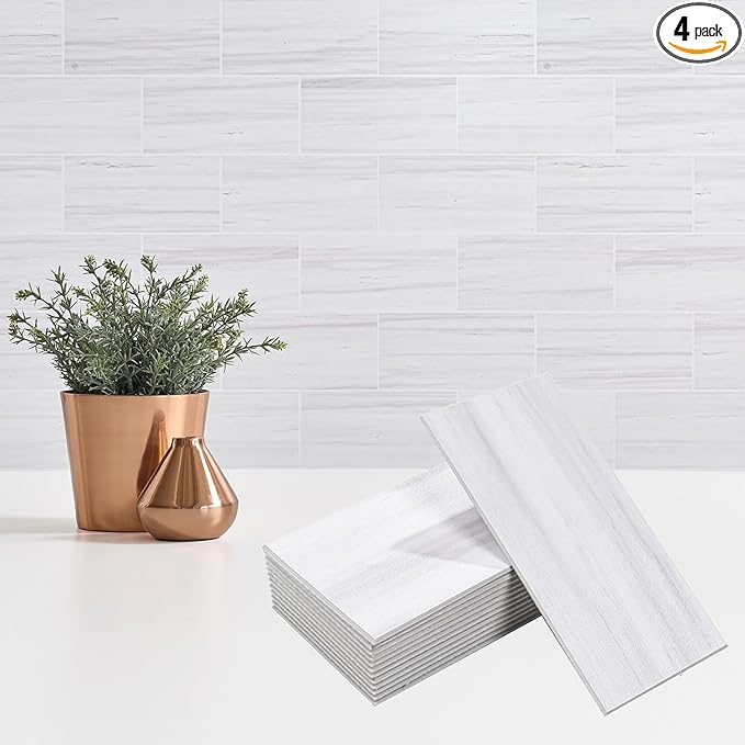 4 Pieces Peel and Stick Backsplash for Kitchen, 3" x 6" PVC Subway Tile 2025 Upgraded Dolomite Star Gray Backsplash Stick on Tile Elevate Kitchen Fireplace RV