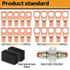8 Gauge Wire Copper Aluminum CCA 50FT(25FT Red+25FT Black) Power & Ground Cable with 60A Fuse Holder,8ga Lugs,3:1 Heat Shrink Tube - Amp Wiring Kit for Car Audio,Battery,RV Trailer,Marine