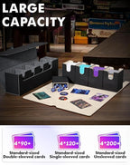 Card Deck Box with Dice Tray for MTG, 5 in 1 Deck Case Holds 800+ Unsleeved Cards, Strong Magnet Card Organizer Compatible with Yugioh TCG Sport (Black Gold)
