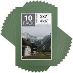 Mat Board Center, Pack of 10, 5x7 for 4x6 Rock Garden Color Mats - Bevel Cut, Acid Free, 4-ply Thickness, White Core - for Pictures, Photos, Framing