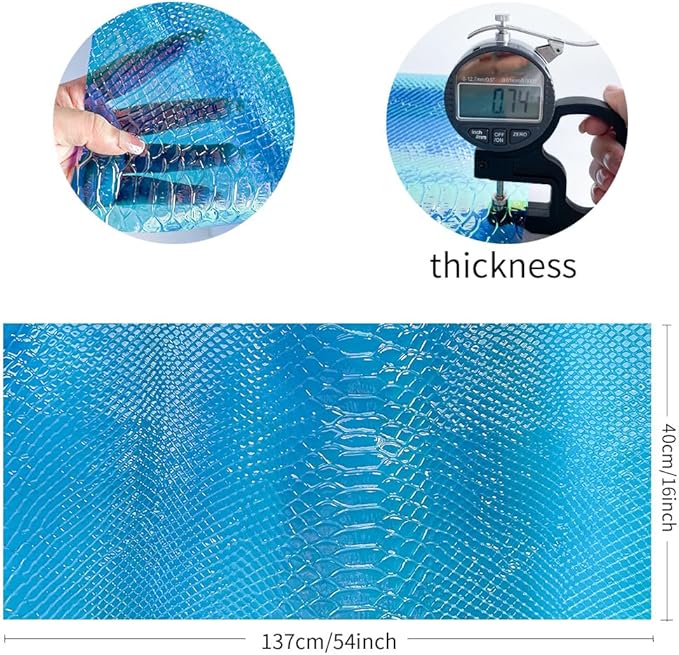 ONEART | Iridescent Transparent Embossed Vinyl Holographic Blue Clear PVC Vinyl Craft Fabric 16"×54" for Sewing DIY Projects-Snake Skin
