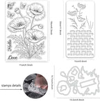 ORIGACH Realistic Corn Poppy Flower Stamps and Die and Layering Coloring Stencil Bundle for Card Making Album Arts Crafts Supplies