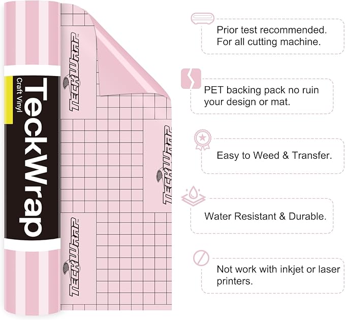 TECKWRAP Permanent Adhesive Vinyl 12" x 10ft, Glossy Queen Pink
