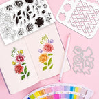 ORIGACH Realistic Flower Layering Stencil Stamp and Die Set for Card Making, Silicone Stamps Metal Die Cut and Stencil Template for Card Making Scrapbooking DIY Crafting