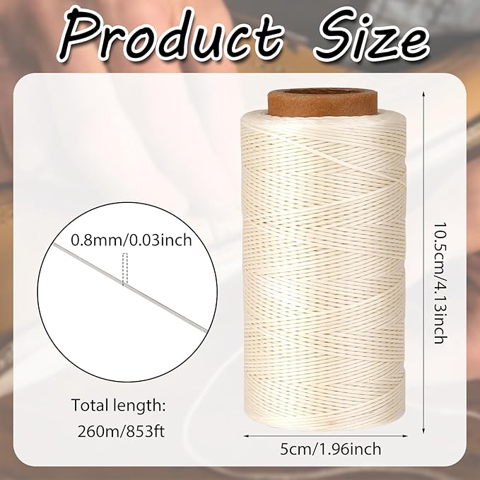 Waxed Linen Thread, 285 Yards 0.8MM 150D Polyester Leather Sewing Waxed Thread for Leather Craft, Bookbinding, Shoe Repair, DIY Projects