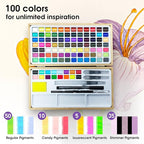 Watercolor Paint Set,100 Colors in Nature Bamboo Box,Portable Water Colors Kit with Papers and Brush Pens,Great for Kids Adults Beginners & Professionals（bamboo）