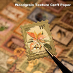 Vintage Stamp Paper Set, 120 PCS Embossed Scrapbook Paper Kit for Journaling, DIY Collage, Card Making, and Art Crafts Supplies