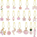 BEEFLYING 20Pcs Cute Mixed Pink Stitch Markers, Alloy Enamel Knitting Stitch Marker Charms Pendants for Sewing Crocheting and Knitting