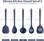 Silicone Kitchen Cooking Utensil Set: U-Taste High Heat Resistant 13.6in Kitchen Gadgets, BPA Free Non Stick Rubber Cook Accessories For Stir Frying, Serving, Basting, Mixing (5 Pieces, Midnight Blue)