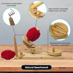 Yarn Winder – Large Handcrafted Wooden Ball Winder for Knitting, Crocheting & Weaving – Heavy-Duty Natural Beachwood Yarn Winder for 8-12 oz Yarn Cakes
