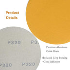 6-Inch No-Hole Hook and Loop Sanding Discs 320-Grit, Random Orbital Sandpaper for Automotive and Woodworking, 100-Pack