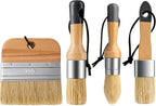 Chalk Paint Brushes Set of 4, Wax Brushes, Flat Pointed and Round Brush with Natural Bristles for Chalk Paint and Wax, Perfect for Painting or Waxing Furniture, Ideal for Home Decor
