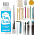 CALPALMY 100ml Gloss Air Dry Clay Glaze with 29pcs Clay Tools Kit – Clay Varnish Sealant for Surface Protection, Pottery and Sculpting Tools for Carving, Shaping, and Molding Crafts