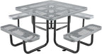 Global Industrial 46" Square Picnic Table, Expanded Metal, Gray Thermoplastic Coating, Attached Benches, 1-1/2” Umbrella Pole Hole, Outdoor-Rated, 1000 lb Capacity