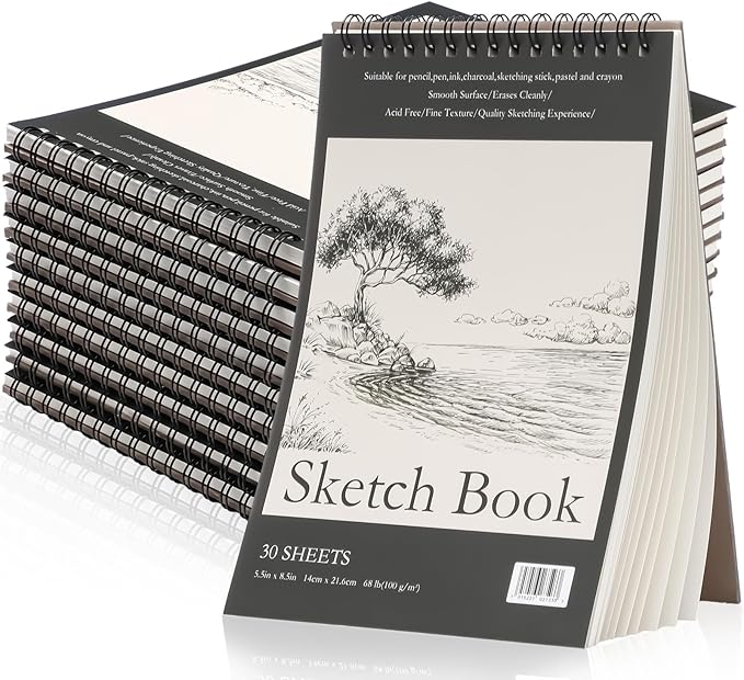 Jexine 20 Pcs 5.5'' x 8.5'' Top Spiral Bound Sketch Book 30 Sheet Each(68lb/100gsm), Sketching Drawing Pad Bulk Artist Sketch Pad Kids Drawing Paper Art Sketchbook for Painting (Tree)