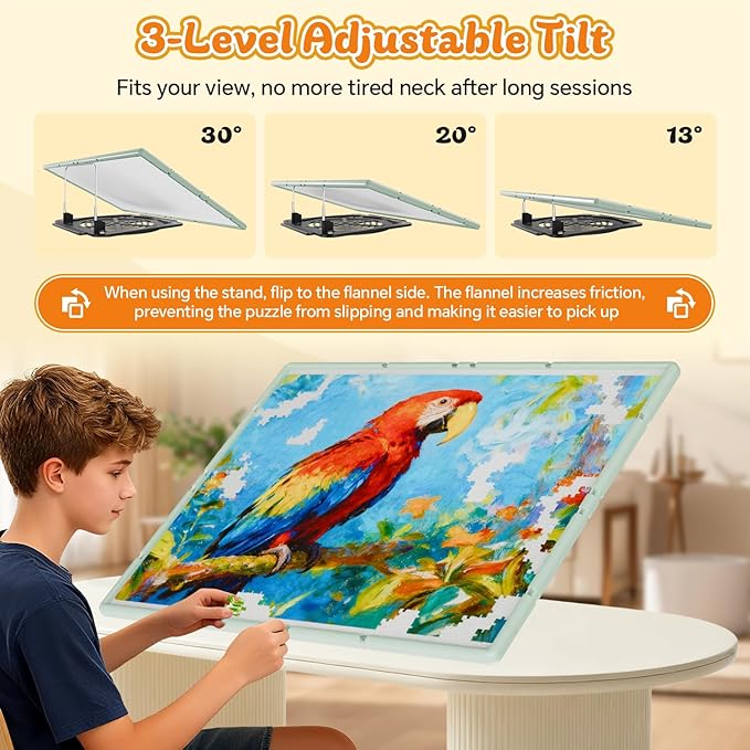 2000 Pieces Rotating Plastic Puzzle Board 3-in-1 Double-Sided/Tilting/Rotating, Portable Table 45.91"x32.48" Spinning Jigsaw Puzzle Table with Cover Lazy Susan Gift for Seniors Adults and Kids