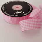 Pink and White Gingham Ribbon - 25 Yards Each Roll - 100% Polyester (1", Pink)