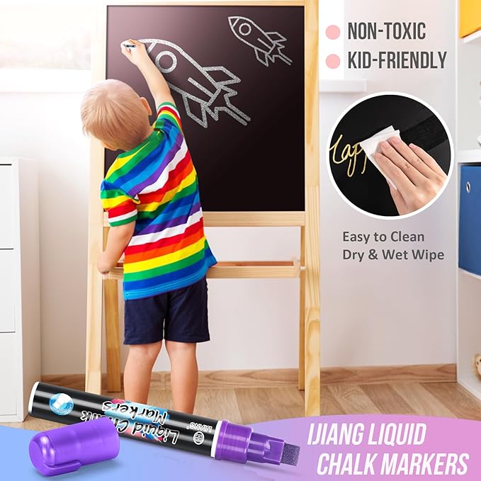 IJIANG Window Chalk Markers Washable, with 10mm Thick Tips for Chalkboard, Windows, Glass, Mirror, Auto, Poster, Bistro, Cars of DIY (10mm Metallic)