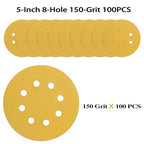 100PCS 5 Inch 8 Hole Sanding Discs 150 Grit,Gold Round Hook and Loop Sandpaper for Random Orbital Sander