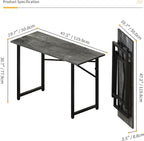 Folding Computer Desk 47 inch Writing Gaming Computer Camping Table, No Assembly Required Home Office Desk, Grey