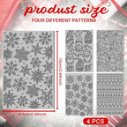 4PCS Christmas Polymer Clay Texture Sheets Set for Using with Clay Cutters, Snowflake Clay Texture Mats, Jewelry Making DIY Christmas Craft Tools
