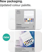 Winsor & Newton Cotman Watercolor Paint Set, 12 Half Pan w/ Water Brush Pen and Mixing Palette