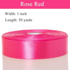 1 Inch Rose Red Solid Satin Ribbon, 50 Yards Craft Fabric Ribbon for Gift Wrapping Floral Bouquets Wedding Party Decoration