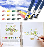 Watercolor Workbooks, Beginner Watercolor Painting Kit – 12 Colors Paint Set with Brush
